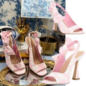 🆕 GIANNI BINI 🧿 NWOB Coray Fabric Side Bow Slingback, Pink and White - Sz 7M